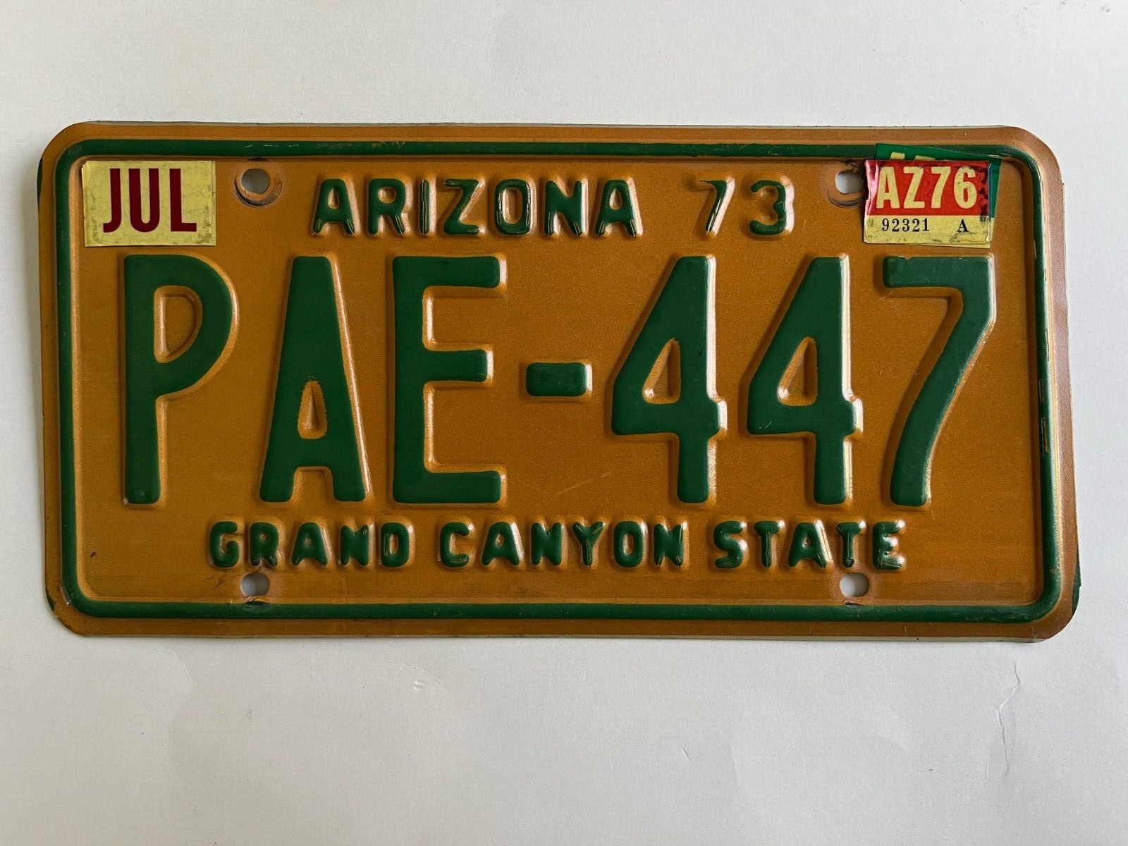 1976 Arizona License Plate Year Stickers on dated 1973 base July Bicentennial