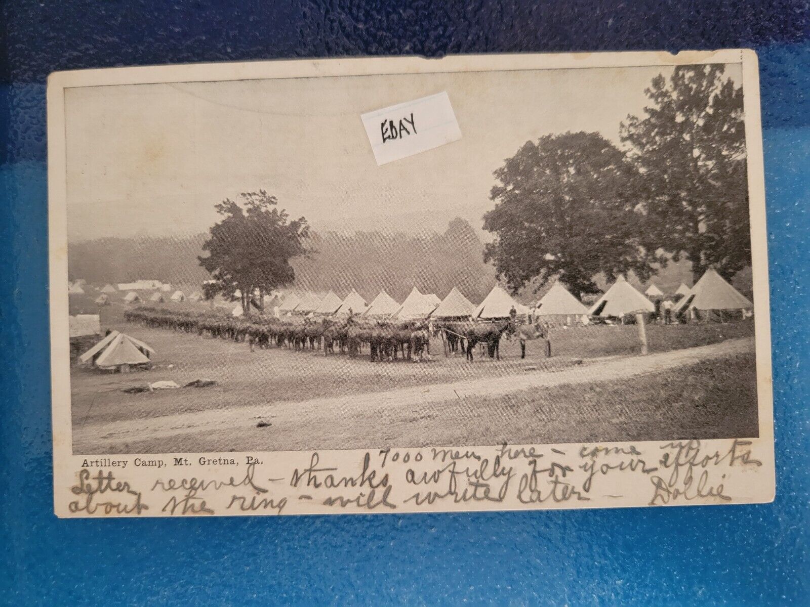 1906 RPPC Artillary Camp Mt Gretna PA preWWI cavalry military postmarked stamp