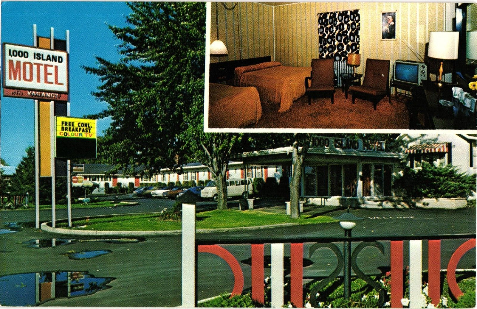 1000 Island Motel Gananoque Ontario Canada Chrome Unposted Postcard 1960s