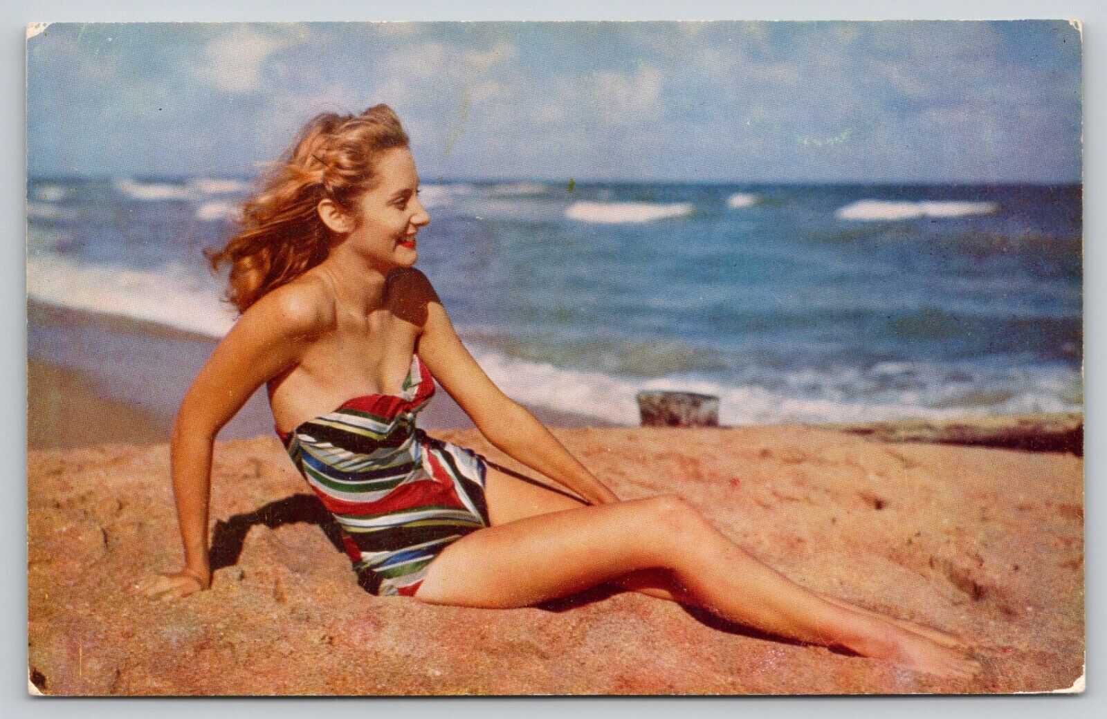 Postcard Sun Sand And A Smile Woman On Beach