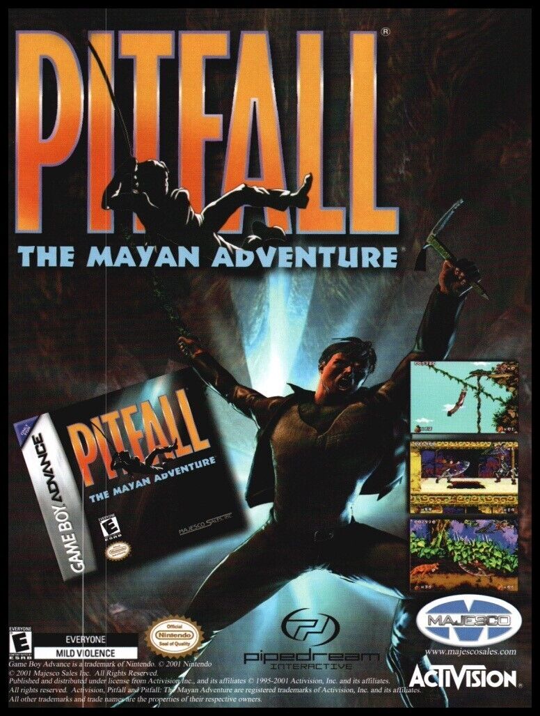 Pitfall Mayan Adv. 2001 Gameboy-print ad / mini-poster-Game room,man cave art