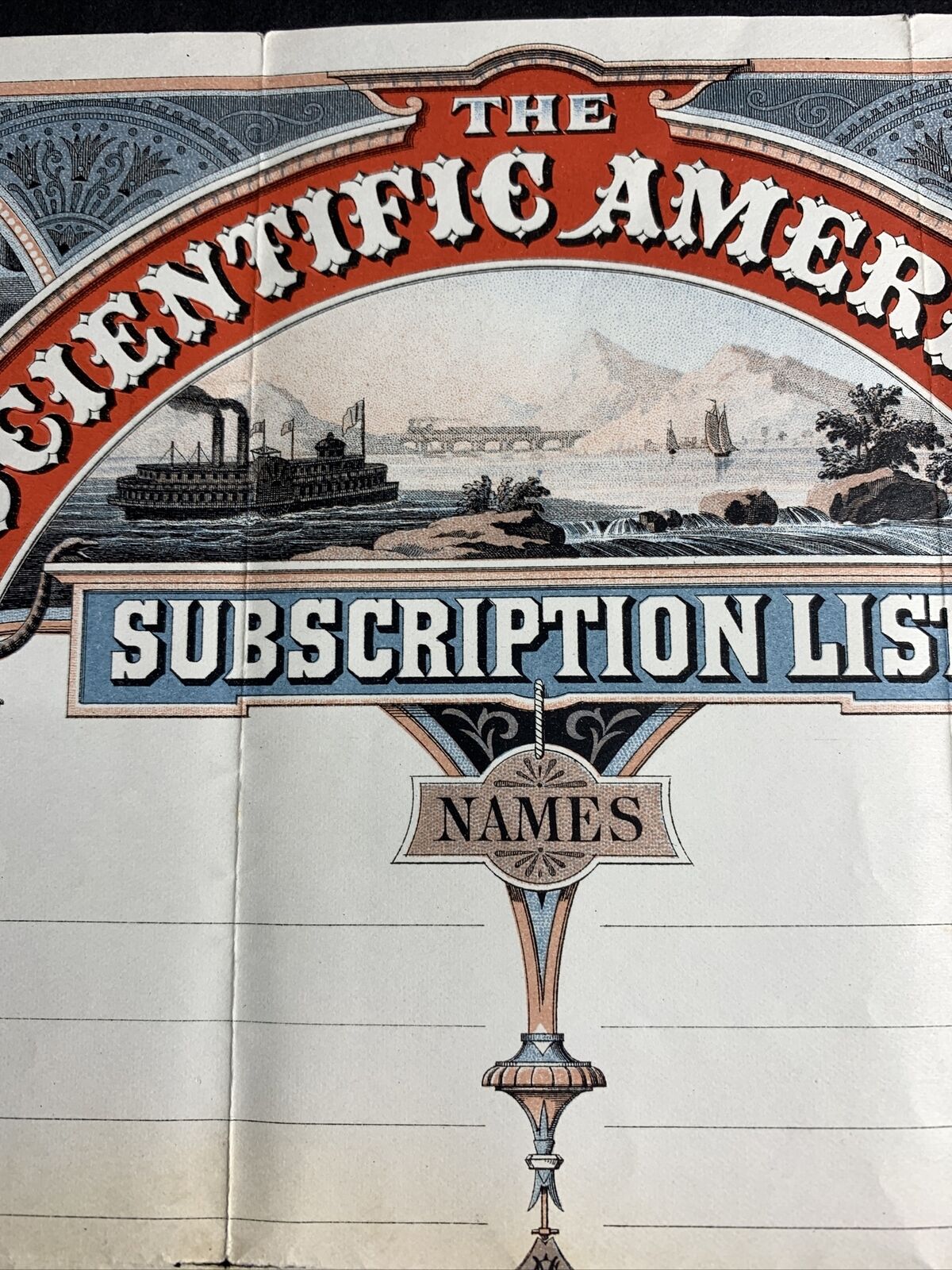 Rare 1870s Scientific American Subscription List Letterhead Color Litho Graphics