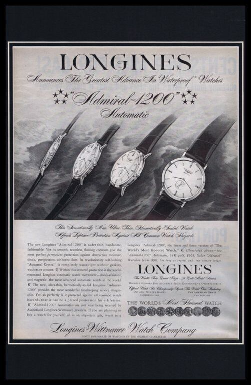 1958 Longines Admiral Watch Framed 11x17 ORIGINAL Vintage Advertising Poster