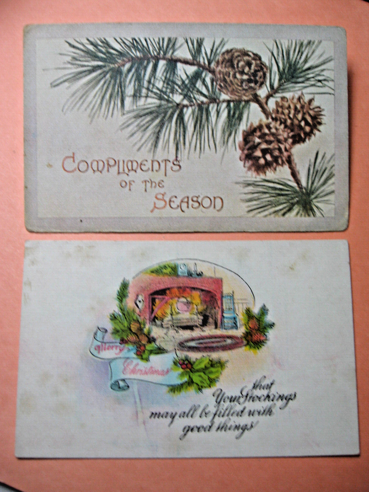 Six 1910 - 1950 era Chriatmas Greeting postcards