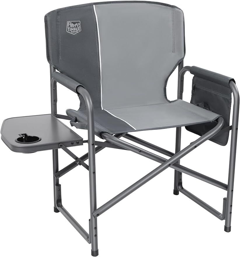 New Lightweight Oversized Camping Chair, Portable Aluminum Directors Chair -Grey