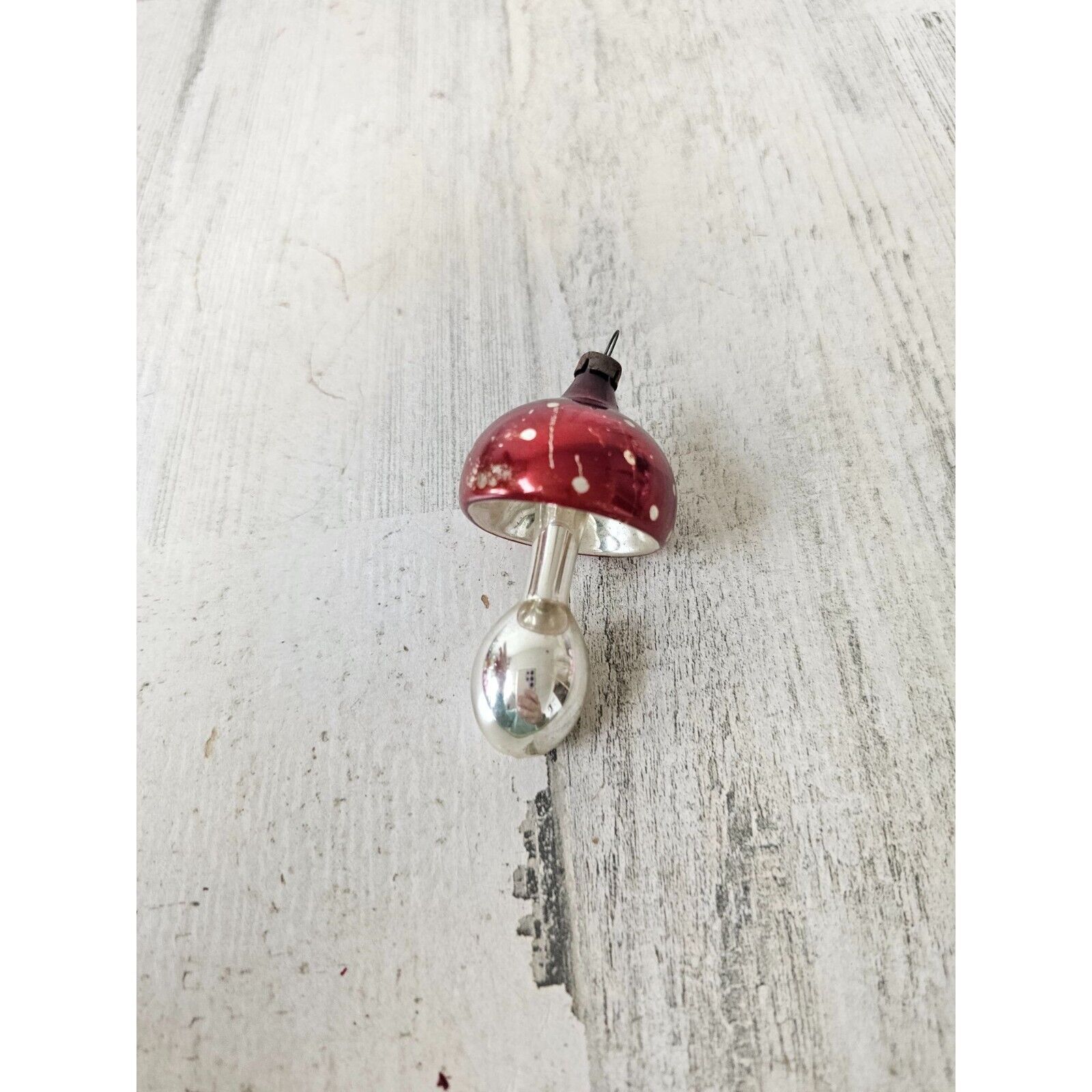 Vintage Mercury glass mushroom mini ornament Xmas tree red
