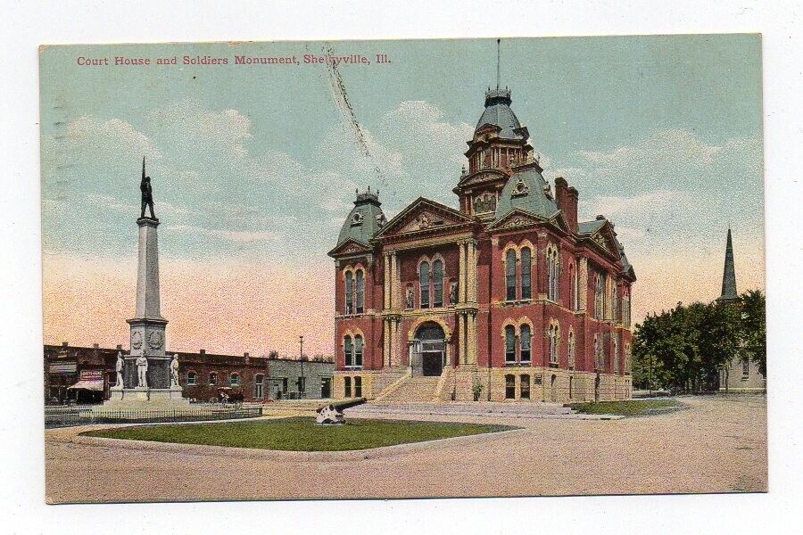 DB PC, Court House, Soldiers Monument, Shelbyville, Ill., Local Publisher, 1911