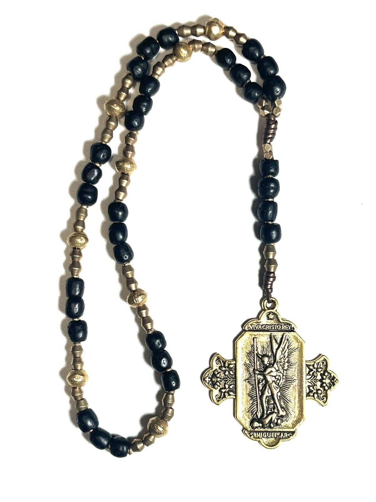 Exquisite St. Michael The Archangel Chaplet Black Hand Knotted Rosary San Miguel