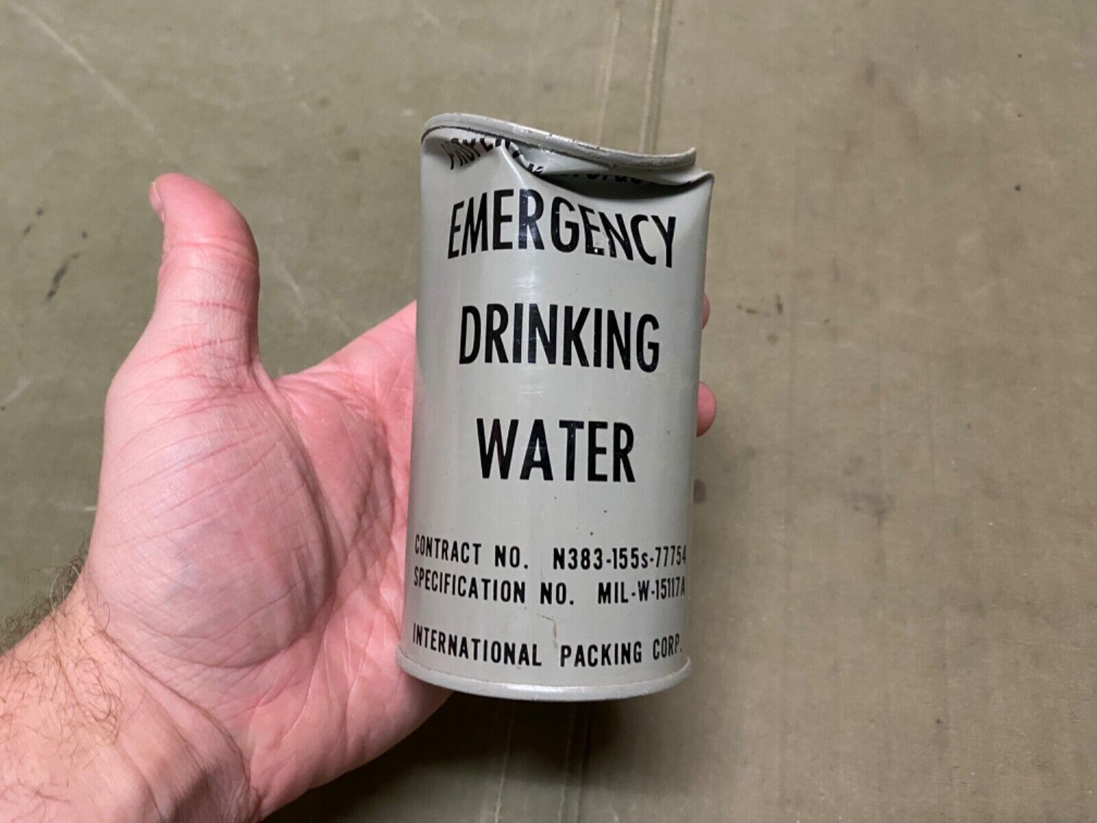 ORIGINAL WWII US NAVY & ARMY EMERGENCY DRINKING WATER CAN-SEALED, NOS, dented