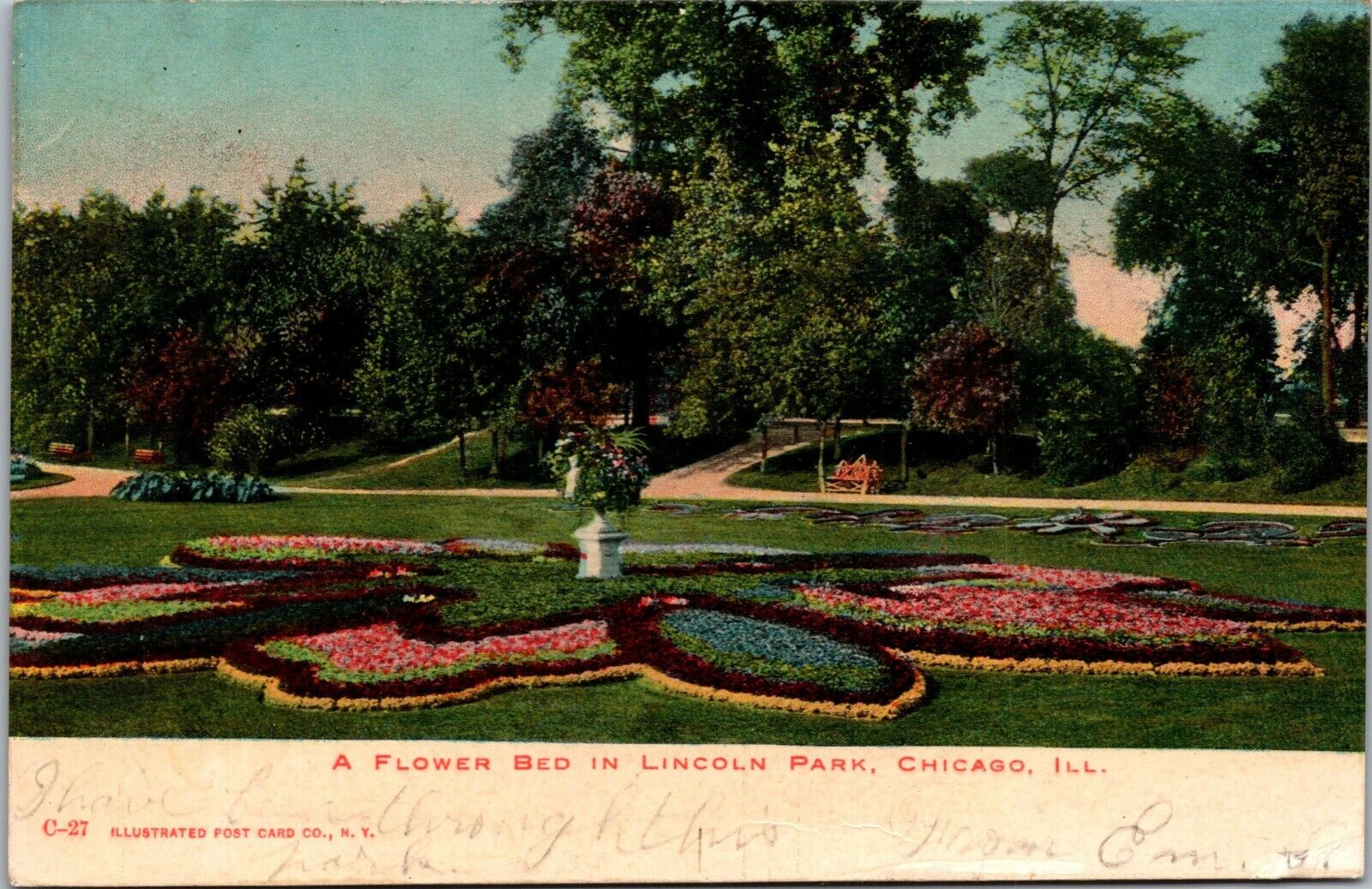 Chicago, IL Illinois, Flower Bed In Lincoln Park, Postcard POSTED 1907