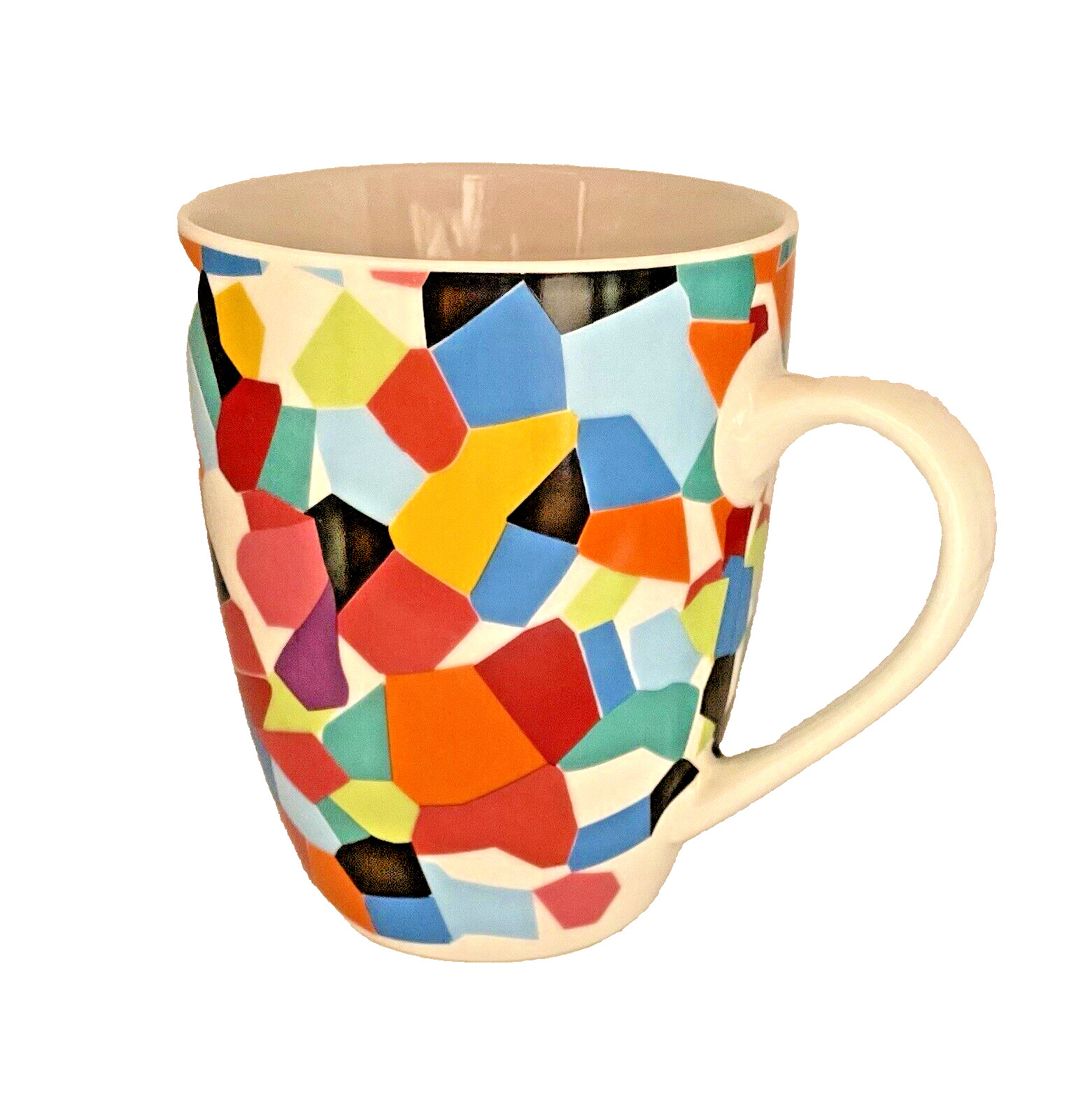 Oui French Bull Coffee Mug Multi Color Mosaic Design White Background 12 ozs