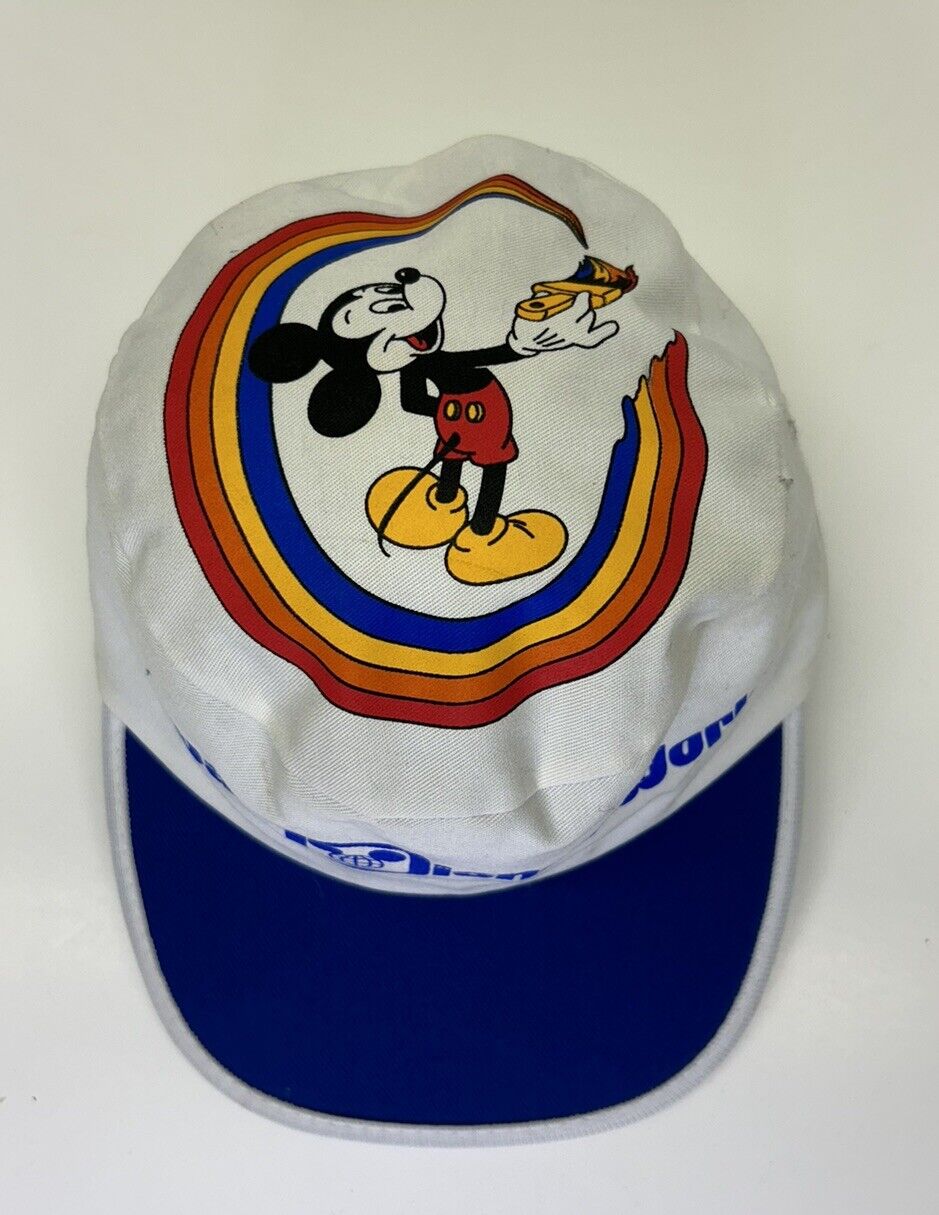 Vtg Walt Disney World Painters Cap Hat Mickey Mouse Rainbow Authentic Adult