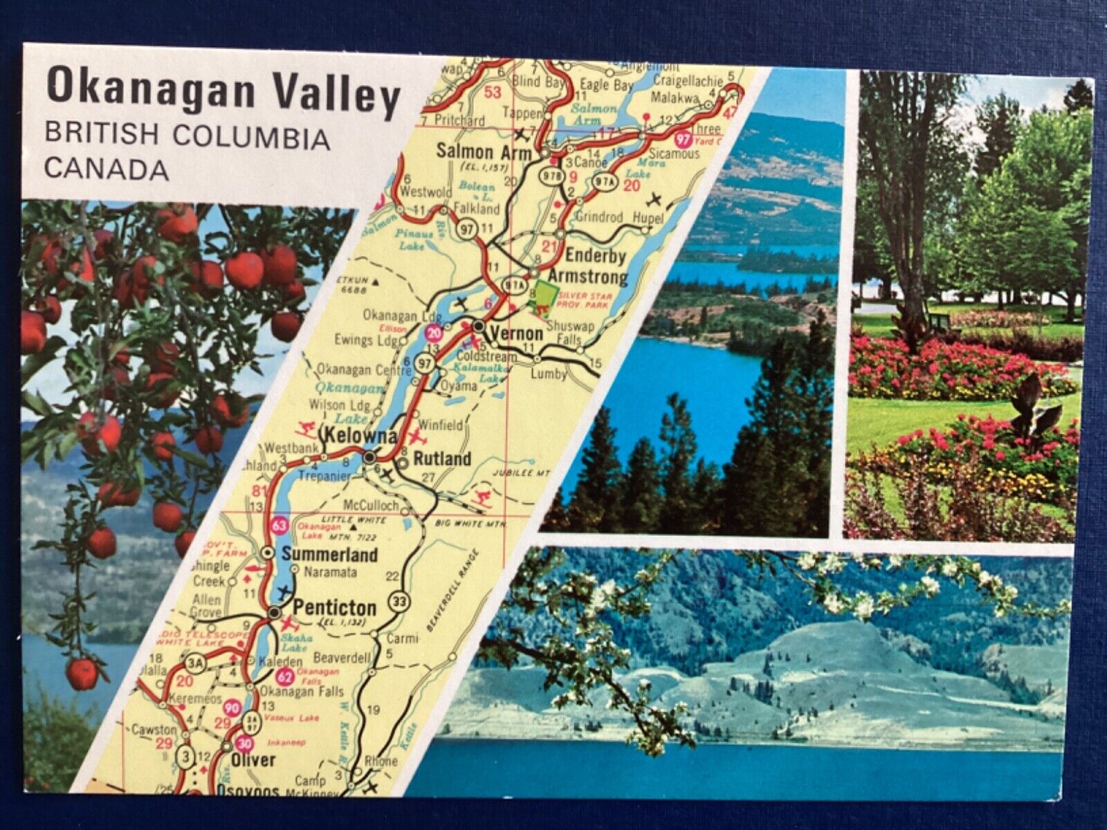 Postcard Okanagan Valley BC Map Multi View Lakes Flowers Snow D72