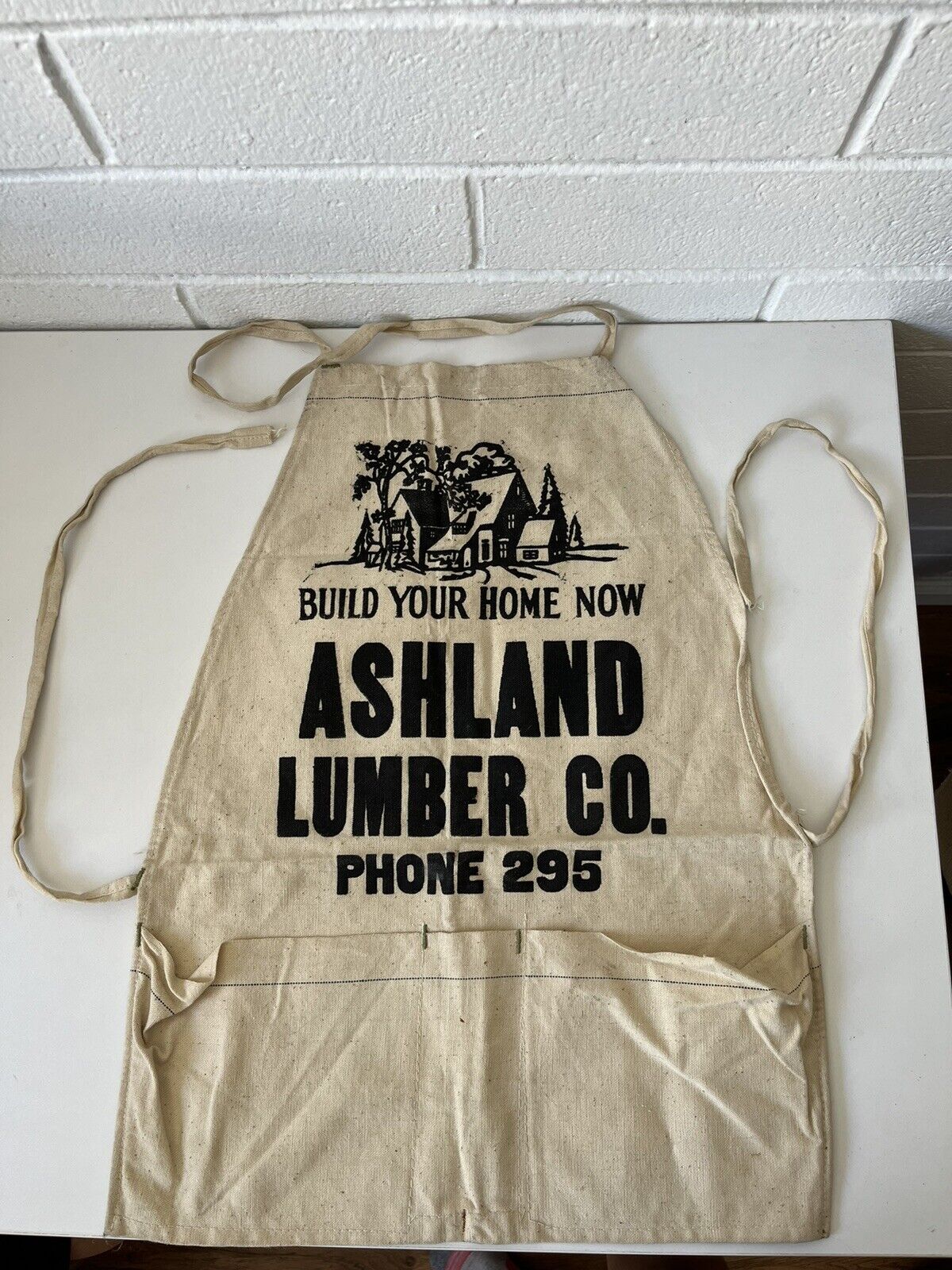 Rare Vintage Ashland Lumber Company Apron “Build Your Home Now” Full Size Apron 