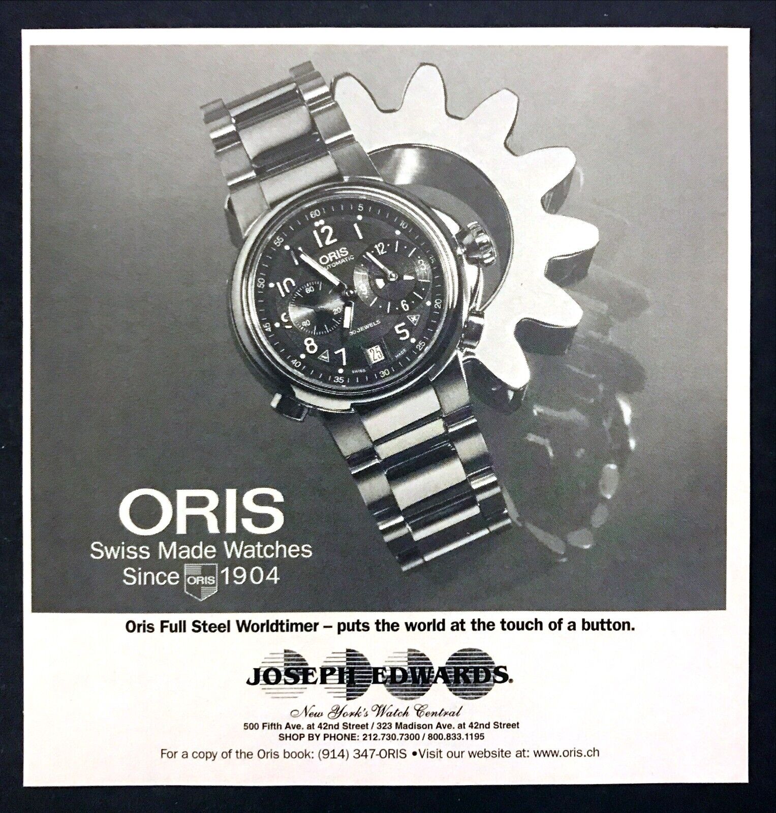 1998 Oris Full Steel Worldtimer Watch photo Joseph Edwards NYC vintage print ad