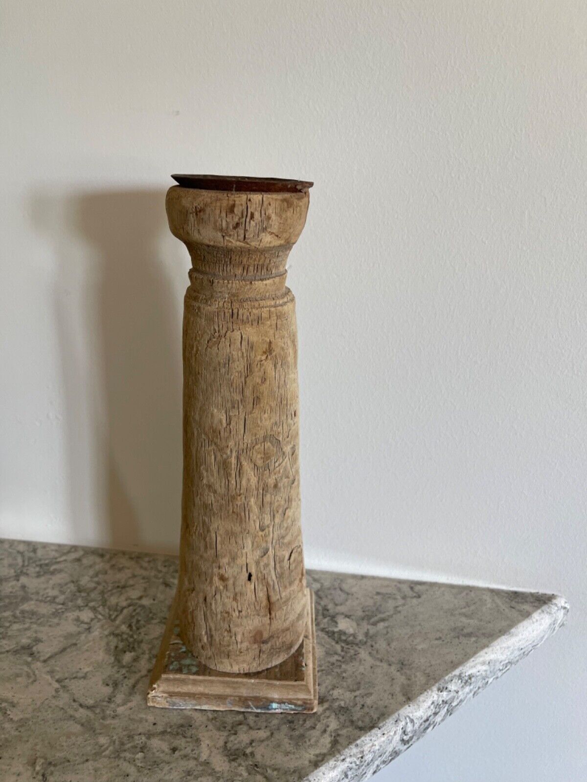 antique vintage wooden candlestick spindle 12” 