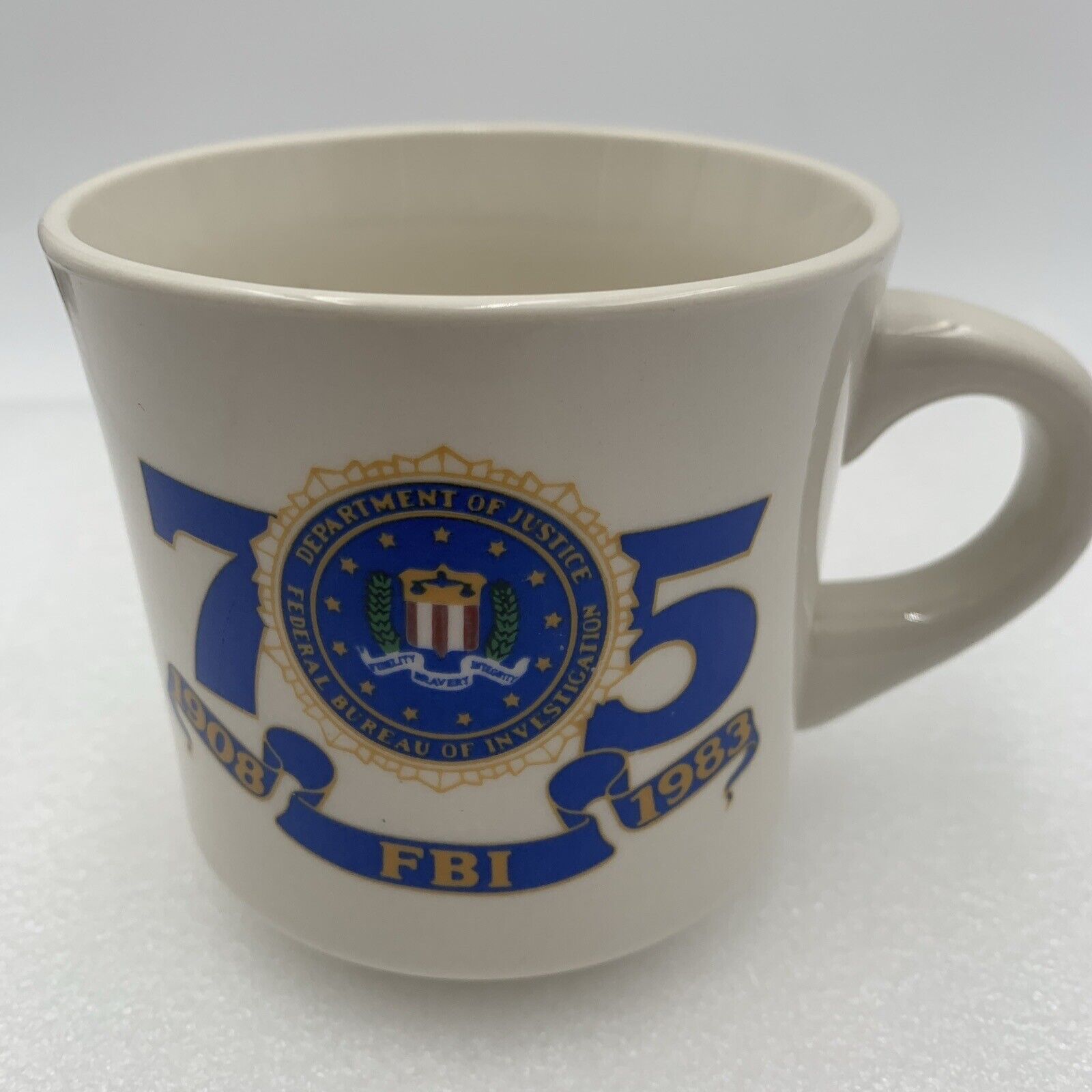 Vtg FBI 75th Anniversary Coffee Mug 1908-1983 DOJ Department Of Justice Agent