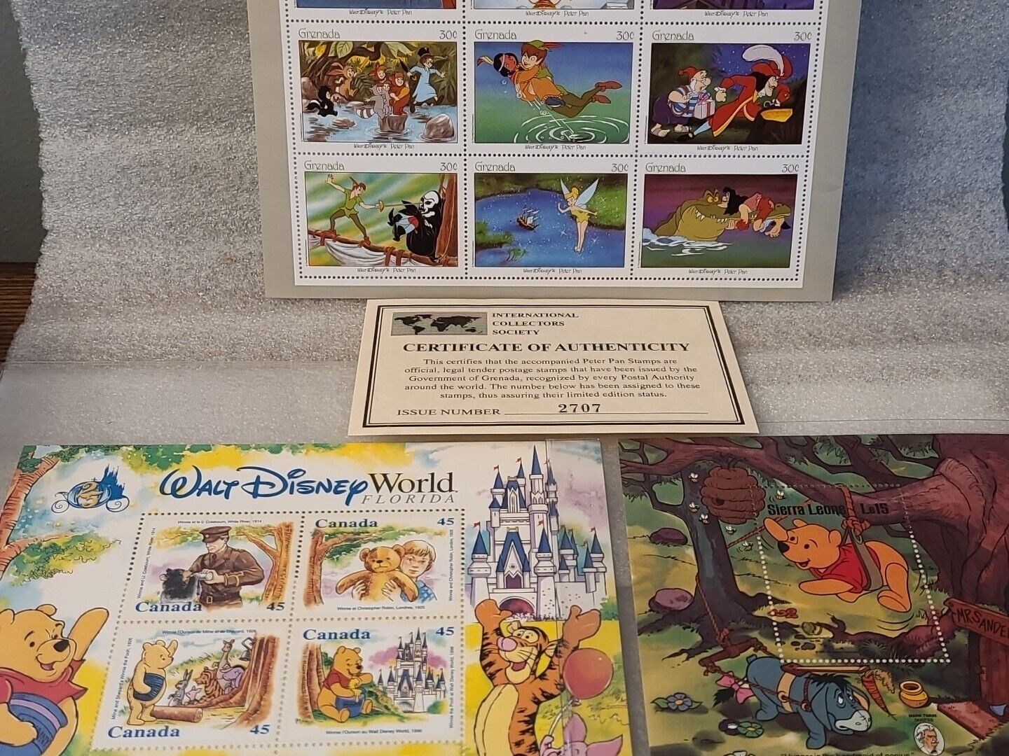 VTG Disney Peter Pan Tinker Bell Postage Stamps Classic Fariytales Grenada & ?