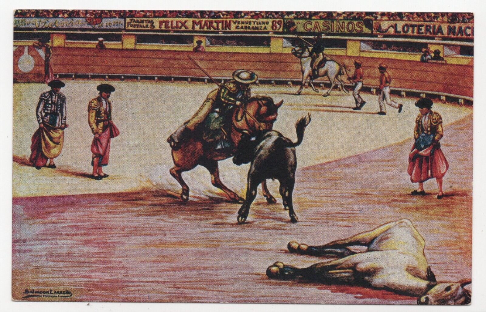 Bullfighting  Action Shot Salvador Carreno Mexico Unposted Postcard