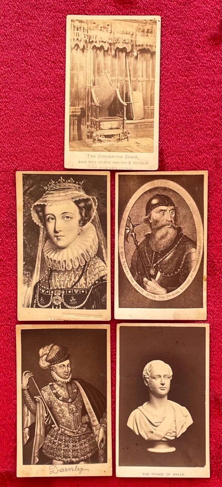 MEDIEVAL BRITISH ROYALTY CDV PHOTOS - MARY QUEEN OF SCOTS, ROBERT THE BRUCE, ETC