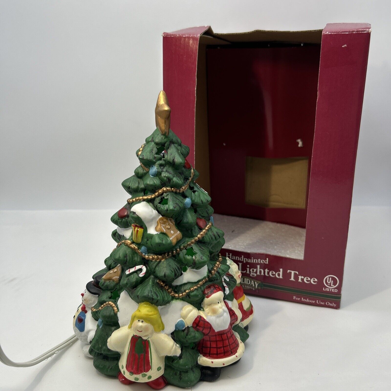 Holiday Seasons Handpainted Porcelain Lighted Tree 7.5x6 Angel,Santa,snowman
