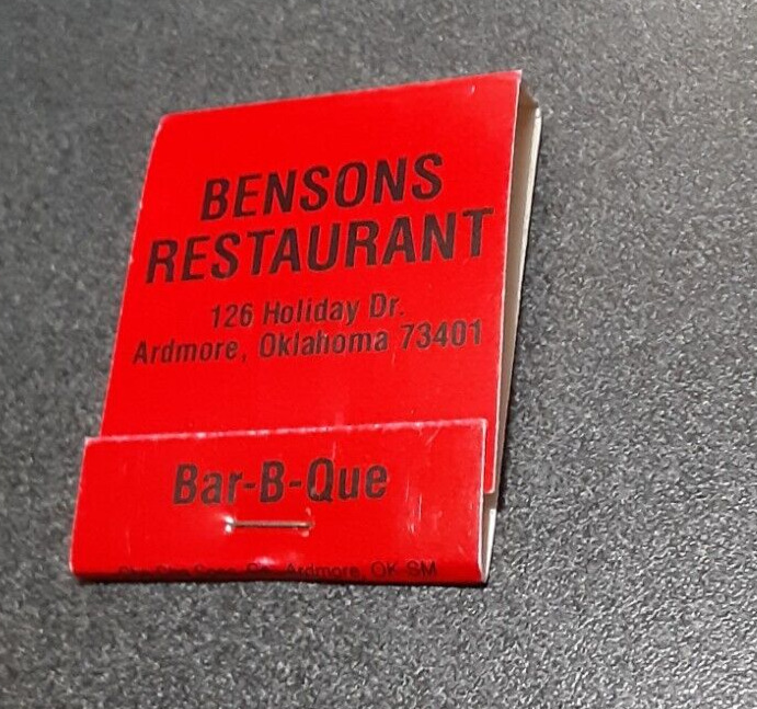 Vintage BENSON'S RESTAURANT Matchbook - Very Good Condition - Ardmore, Oklahoma