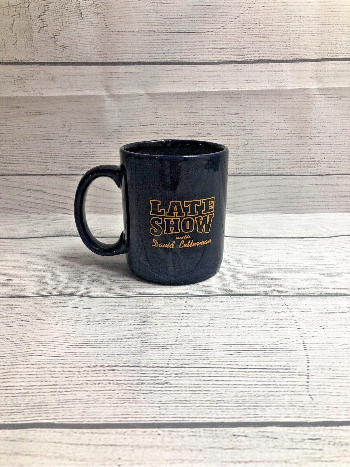 Late Show with David Letterman Coffee Cup Navy Cobalt Blue Mug Two-Sided Vintage