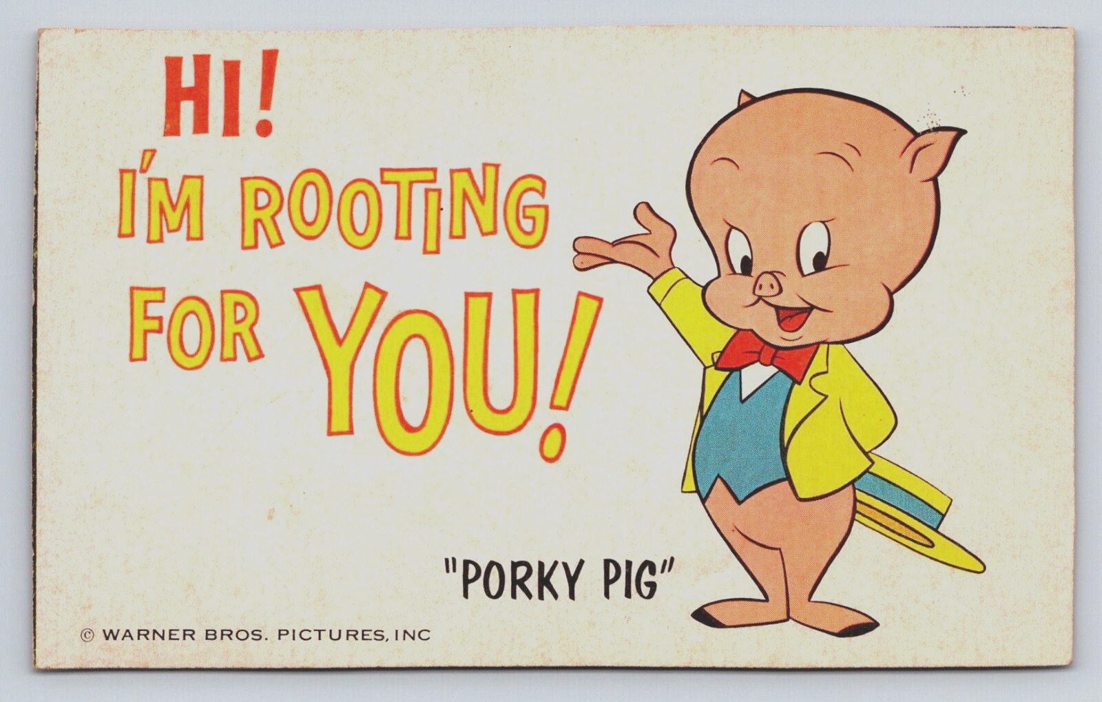 Postcard Porky Pig Warner Bros I\'m Rooting for You Bugs Bunny Fun PC B346