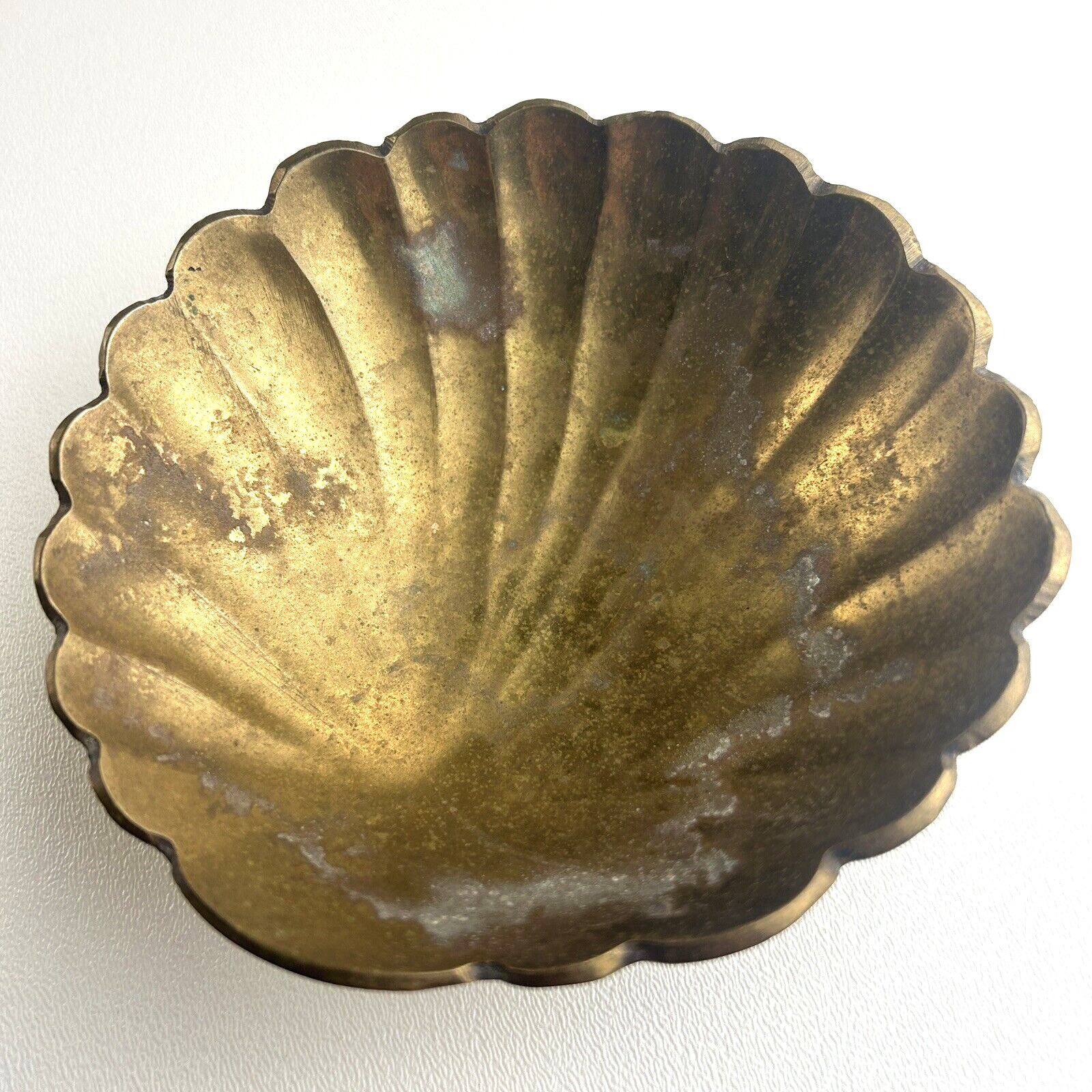 Vintage Solid Brass Clam Shell Ashtray Trinket Dish 2\