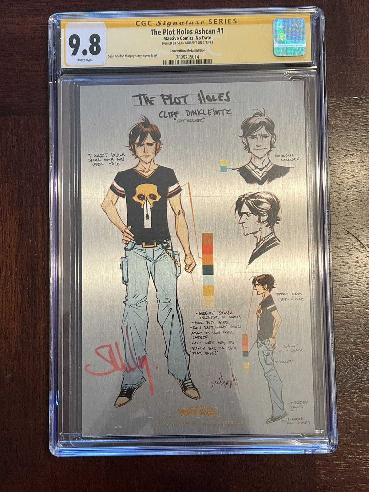 The Plot Holes Ashcan # 1 Metal Cover CGC 9.8 Signed by Sean Murphy SDCC 2023