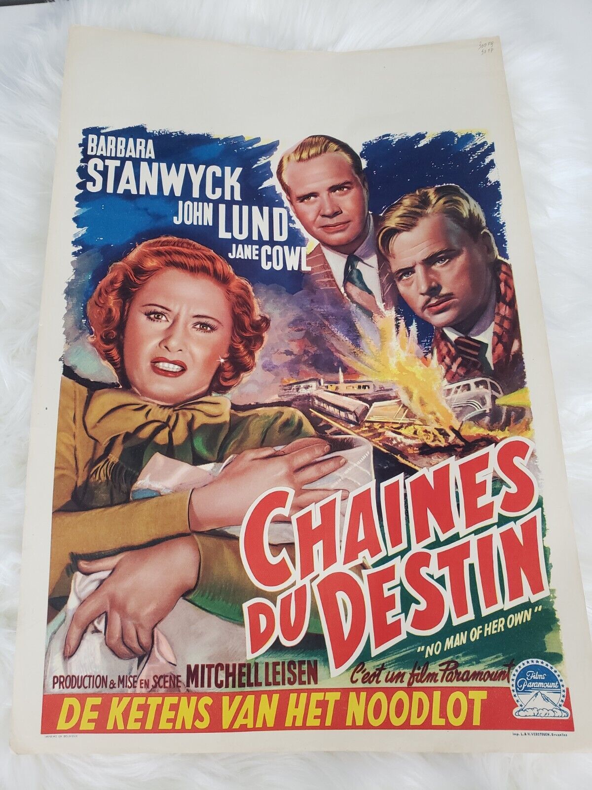 Poster Belgian Chains Of Fate No Man Of Her Own Barbara Stanwyck John Lund \'50