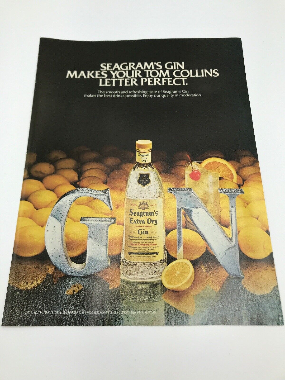Seagrams Extra Dry Gin Alcohol Martini Tom Collins Vintage Print Ad 1982