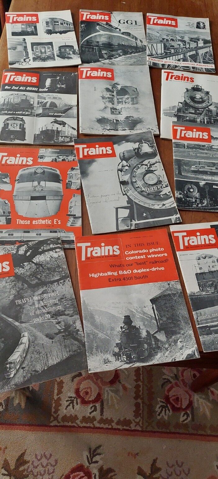 Trains The Magazine of Railroading 12 issues 10 1964 & 2 1963 issues All Perfect