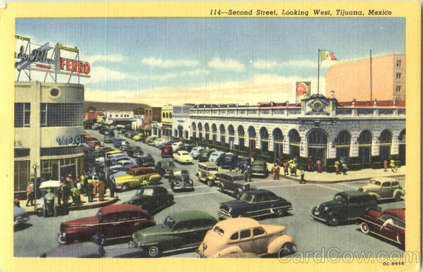 Mexico Tijuana Second Street Looking West Postcard Vintage Post Card