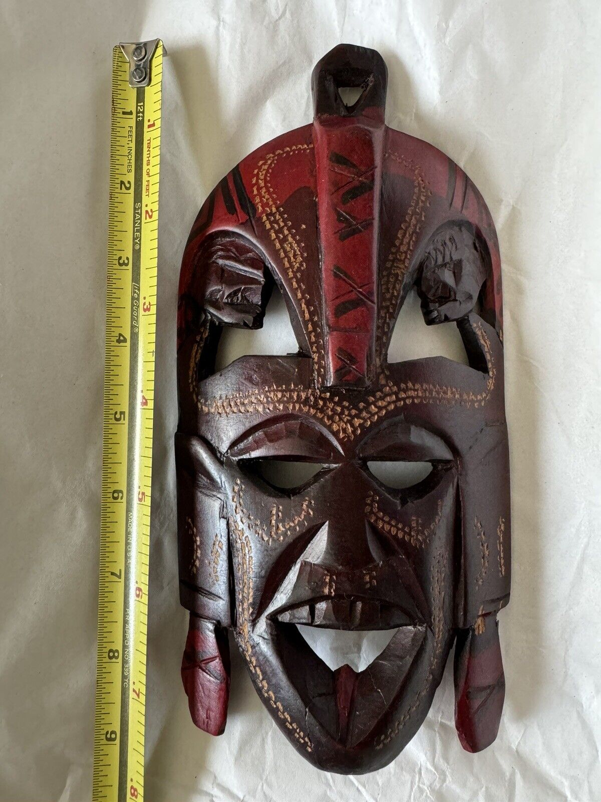 Hand Carved Wooden African Mask Wall Hanging Made in Kenya 9.5” X 4.5”