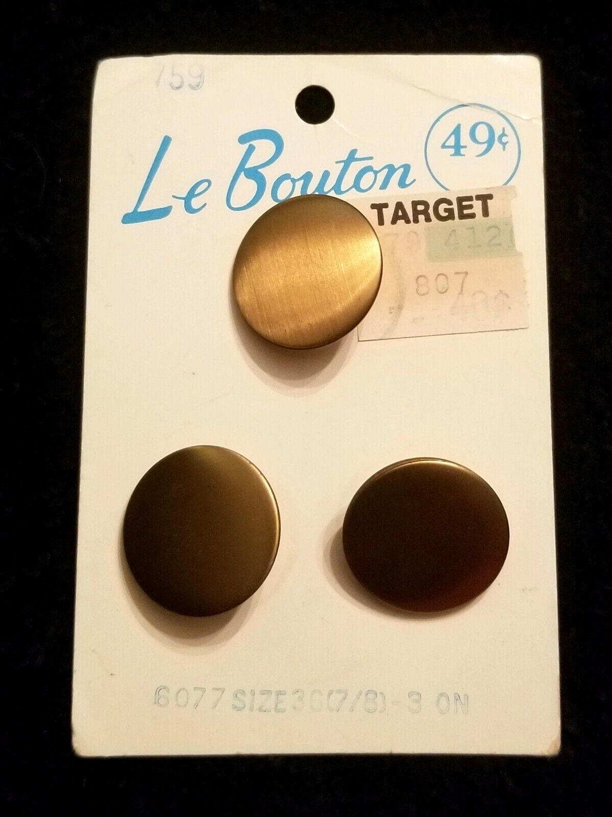 Vintage Le Bouton Large Gold Tone Brass Buttons New On Card 