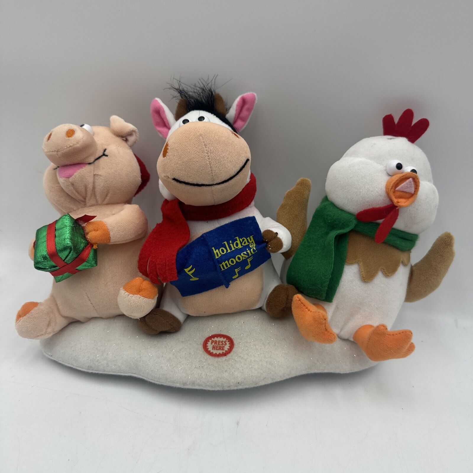 Gemmy Holiday Barnyard Trio “Wish You A Merry Xmas” Animated Singing Plush