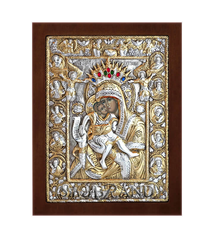 Greek Orthodox Silver Icon Virgin Mary Theotokos Axion Esti 24x20cm