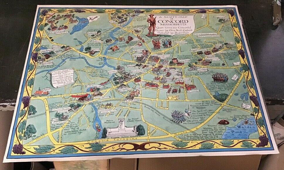 Original circa 1950's or 60's unused Scott Map of Concord Massachusetts - WOW