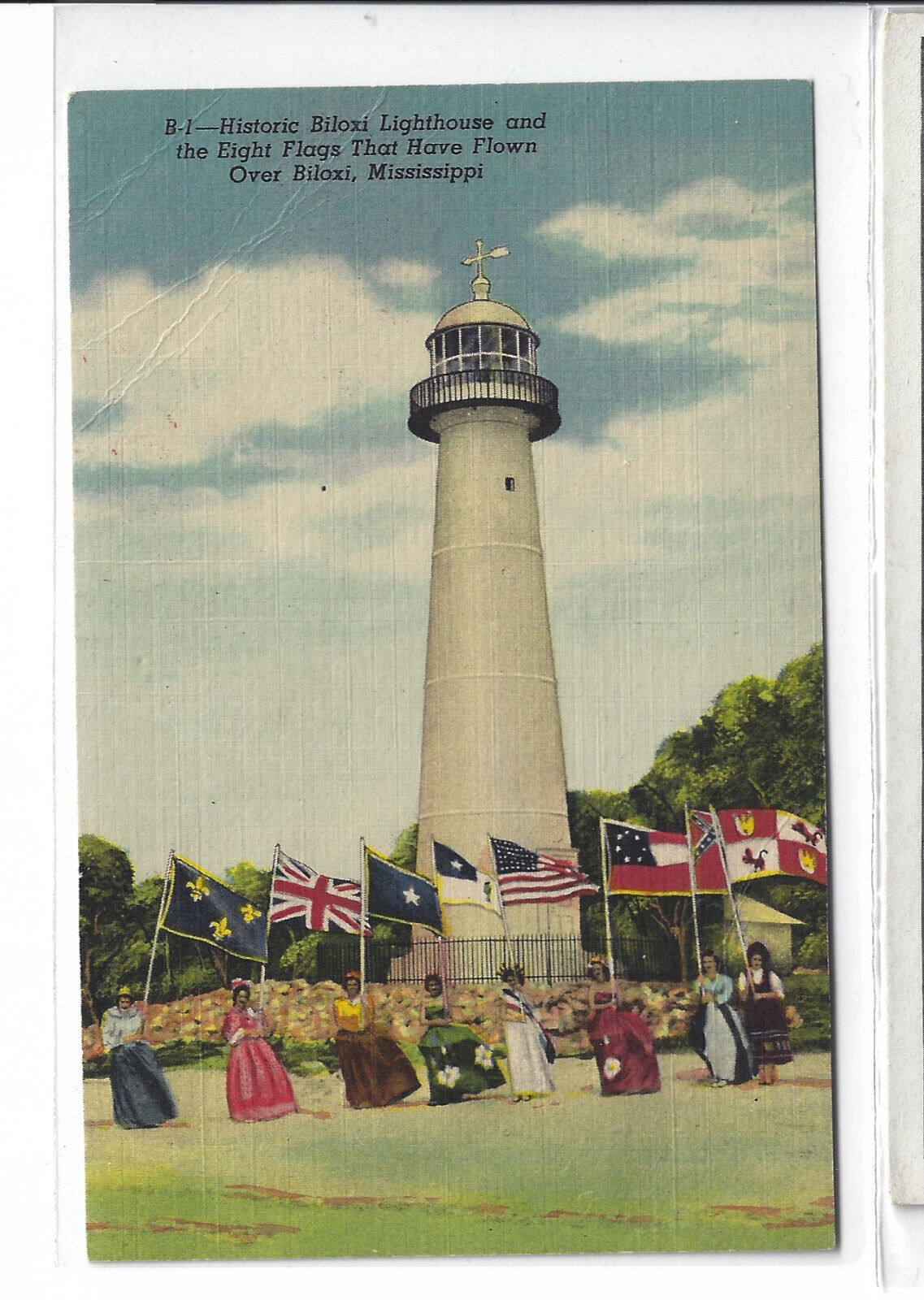 Lighthouse Biloxi MS Vintage Color Linen Post cards Postcard  #350
