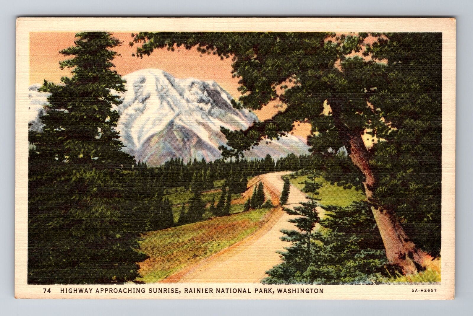 WA-Washington, Highway Approaching Sunrise, Antique, Vintage Souvenir Postcard