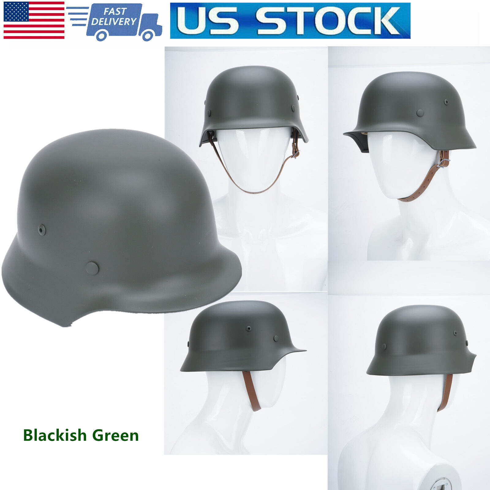 M35 Steel Helmet W/ Leather Liner WWII German Elite Wh Army Masquerade Green