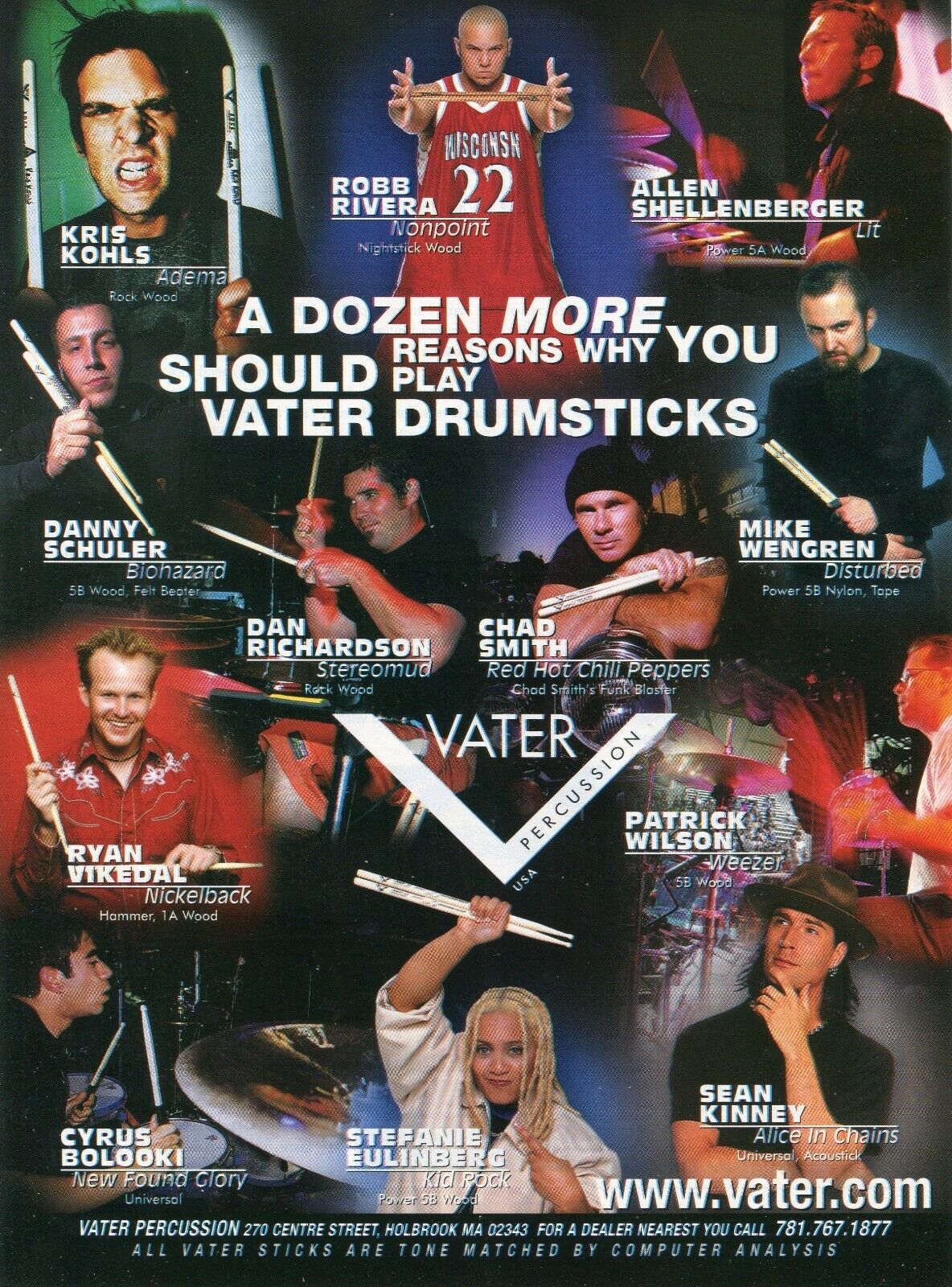 2002 Print Ad of Vater Drumsticks w Kris Kohls, Cyrus Bolooki, Patrick Wilson
