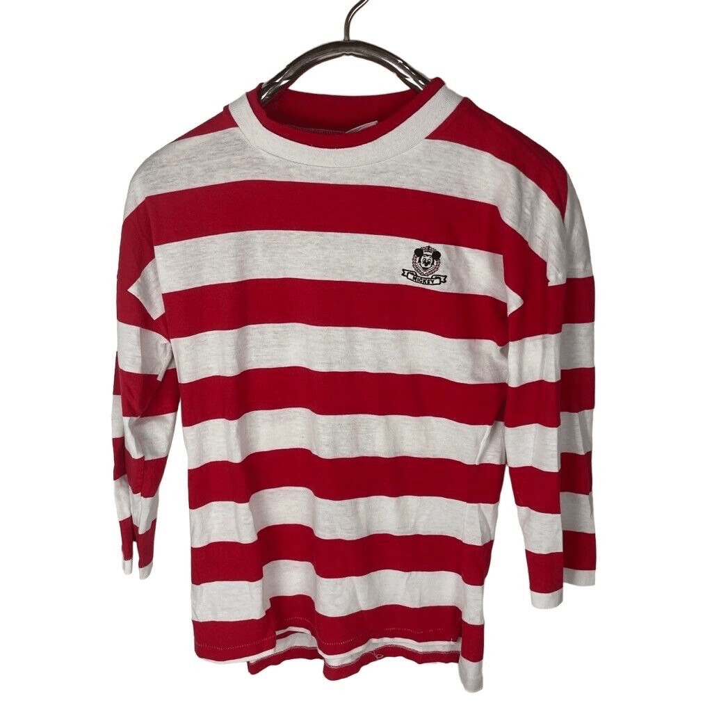 Vintage Disney Wear Mickey Mouse Logo Red White Striped Long Sleeve Shirt Sz M?
