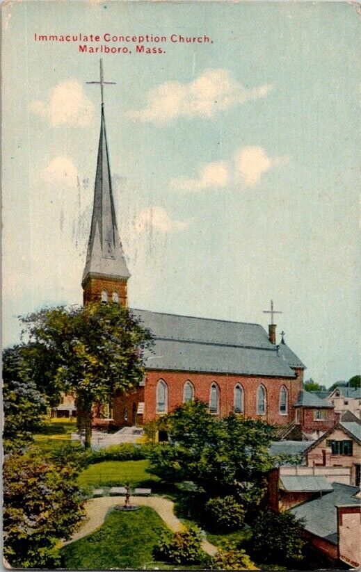 Postcard Immaculate Conception Church Marlboro MA Massachusetts 1913        M475