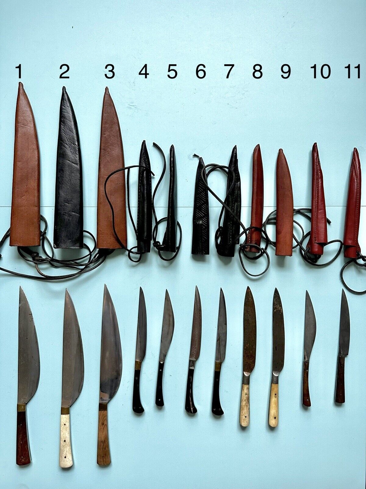 BIG LOT of Medieval Knives different sizes Old Rust Antiqued with Leather Sheath