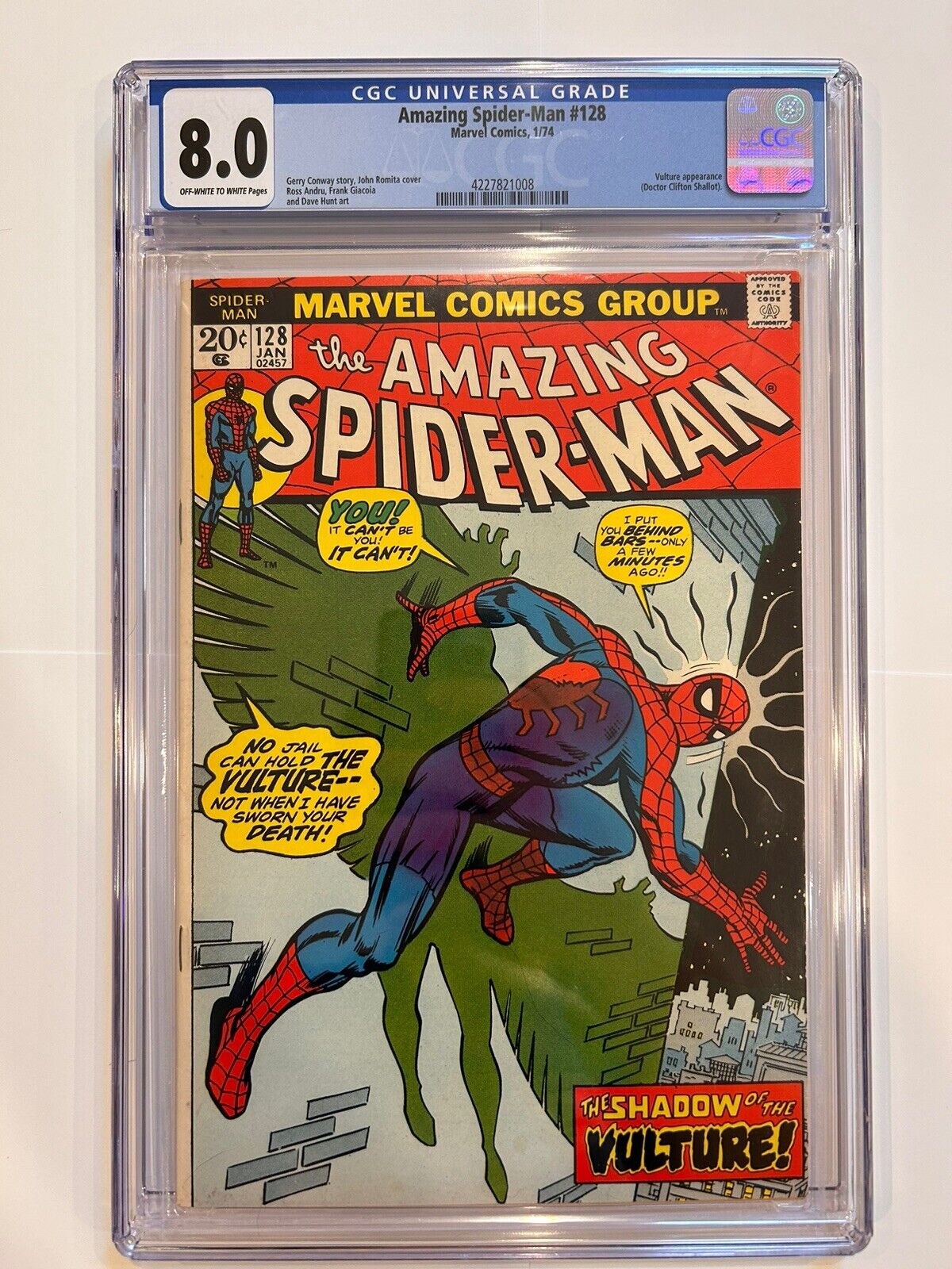 Amazing Spider-Man #128 CGC 8.0  Marvel 1974 OWP-WP