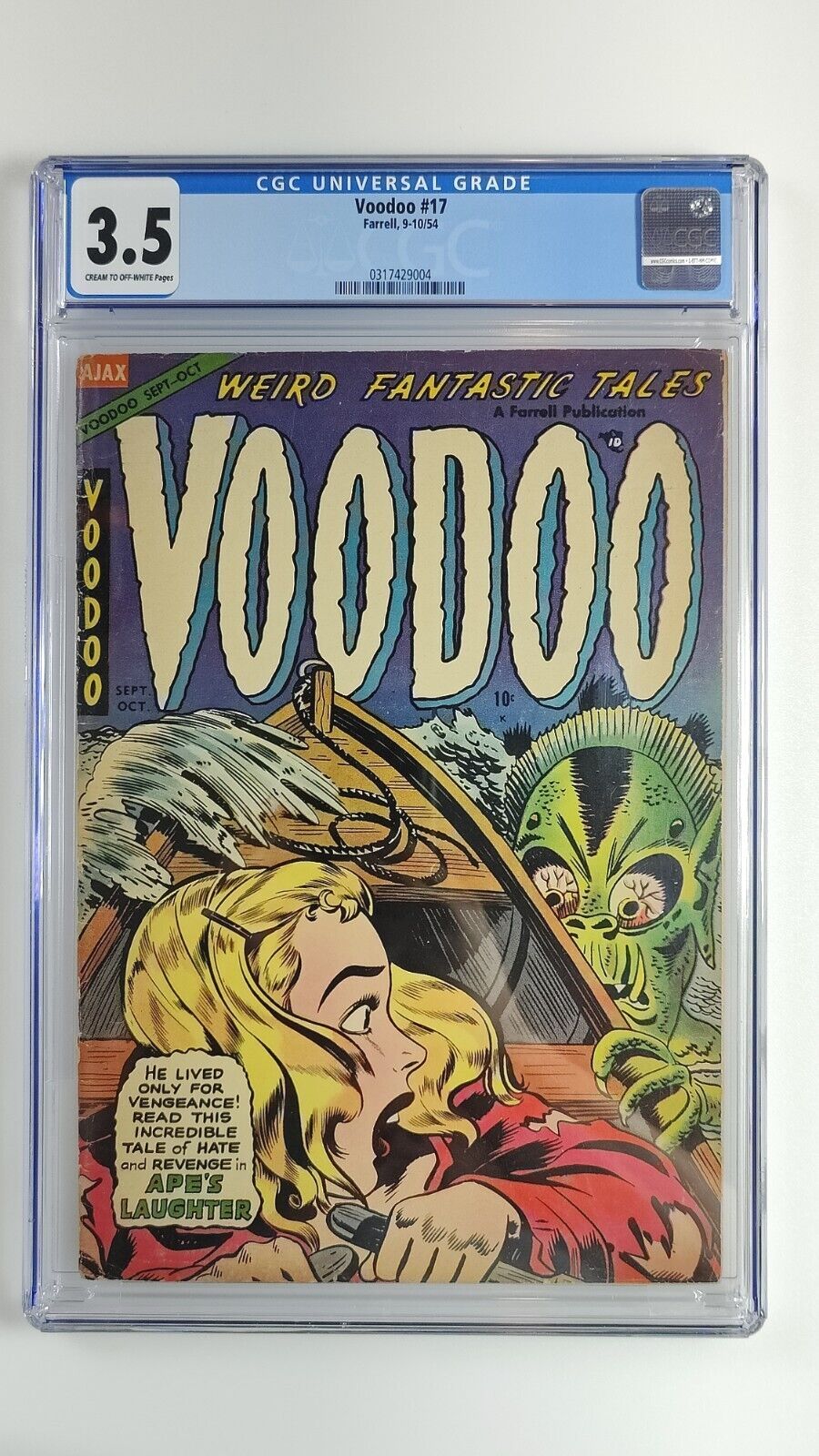 Voodoo #17 CGC 3.5 Pre-Code Horror, VG- Ajax Farrell Publications 1954 OWW Pages