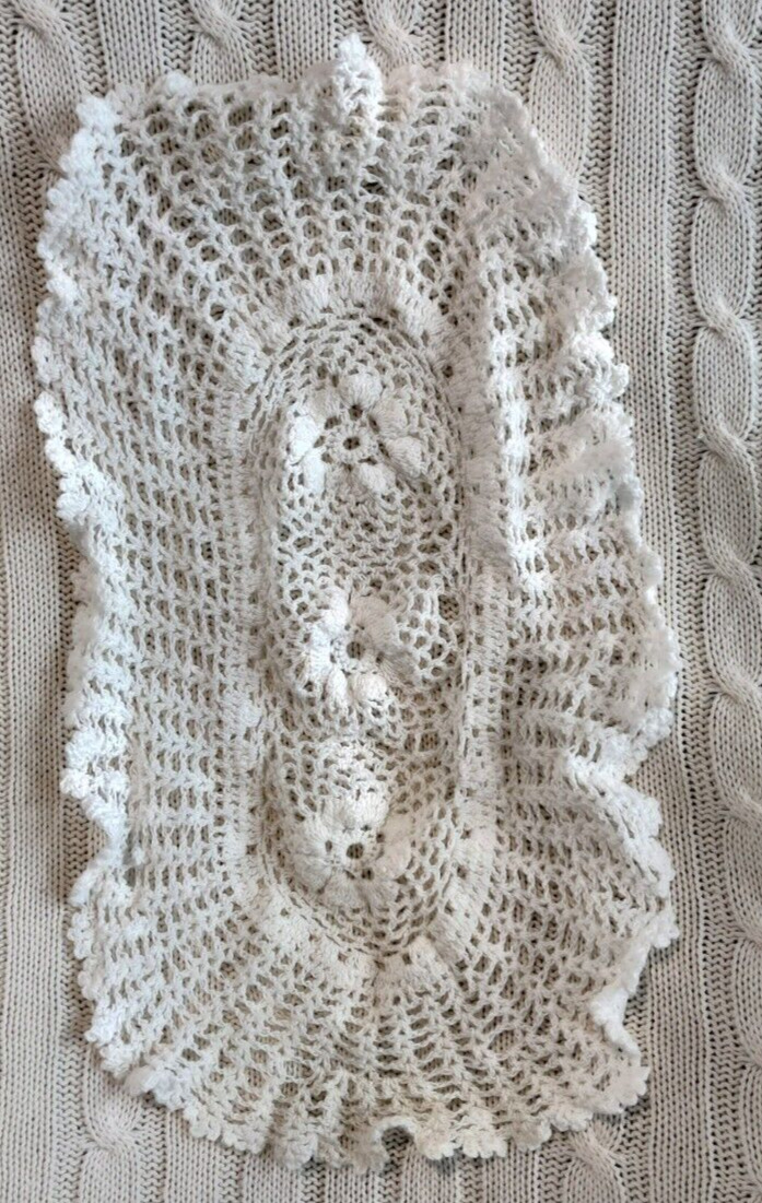 Rectangular Cottagecore Aesthetic Vintage Knitted Cotton Doily Grannycore