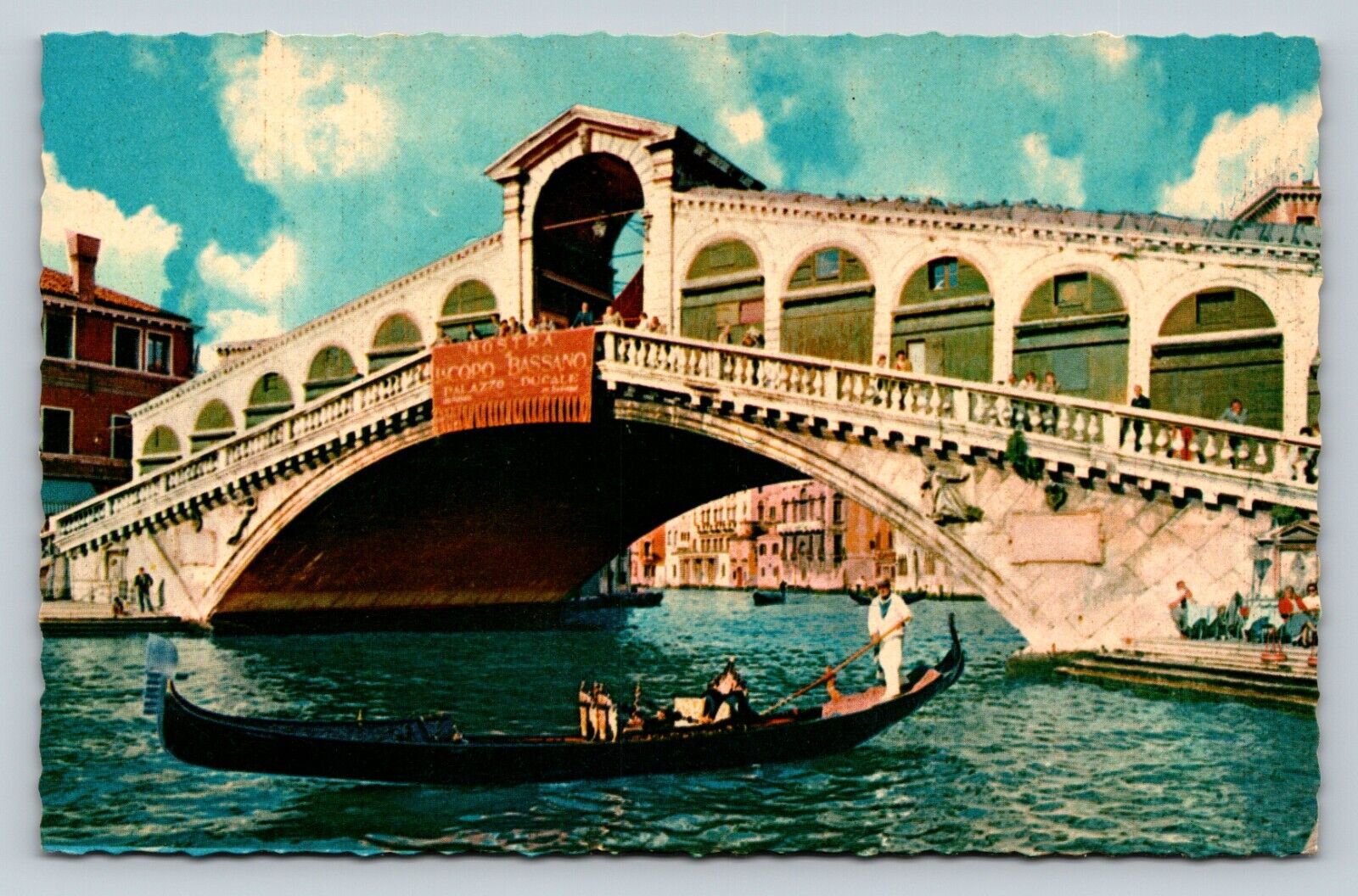 Venice Italy Rialto Bridge With Boat On Water VINTAGE Postcard